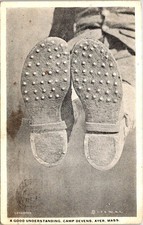 1917 WWI Soldiers Boots Camp Devens Ayer Massachusetts Military Postcard G115 picture