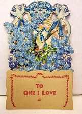 Gorgeous 1910s Oull Down Dimensional Valentine's Day Card W/ Flowers Birds picture