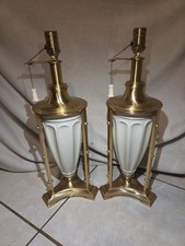 Lenox Quoizel Neoclassical Porcelain Brass Table Lamps Pair Vintage picture