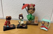 Lot of 4 Wood Vintage Japanese Kokeshi Dolls Figures Mixed Styles Hand Painted picture