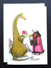 *ONE* NEW Edward Gorey 7x5 Dragon Christmas Holiday Card Weird Funny Mythical 1 picture
