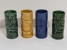 2001 Accoutrements Ceramic Tiki Mugs Hawaiian Bar Ware Tumblers Luau - Lot of 4 picture