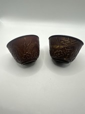 Vintage Iwachu Japanese Cast Iron Dragon Tea Cups Set 2 Nambu Tekki Japan picture
