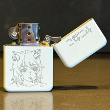 White Lighter with Anime Smoking Cat Girl Engraving, Line Art picture