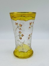 19th Cent. FRENCH~ LEGRAS Translucent Acid Cut Vase With Floral Enamel picture