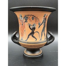 Vintage Greek Vase Dionysus Satyr Athens Pottery Calyx-Krater Lambrou Bros 7.25
