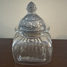 Vintage ARTLAND Glass Canister Ribbed~Thick Glass ~Silver Tone~Elegant Lid picture