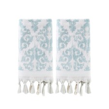 SKL Home Mirage Fringe 100% Turkish Cotton Hand Towel Set, Aqua picture