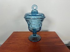Vintage Dalzell Viking Glass “Bluenique” Georgian Honeycomb Lidded Candy Jar picture