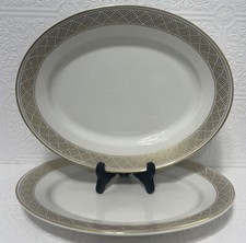 Shenango China Platter Set Of 2 Vintage Restaurant Style Oval W Gold Trim 8P-44 picture