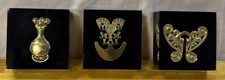 Museo del Oro Lot of 3 Gold Foil Pre-Columbian Pectoral Lucite Paperweight VGC picture