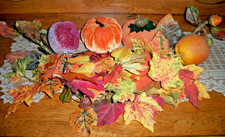 35 Fall Autumn Silk Leaves, 2 Stuffed Pumpkins, 2 Apple Peach Acorn Large Picks picture