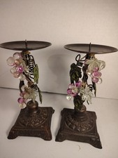 Vtg Tuscan Style Metal Cast Iron Grapevine Pillar Candle Holders Set Of 2 picture