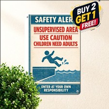 No Lifeguard On Duty Swimming Pool Safety Warning Metal Sign 8x12 picture