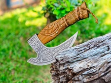 Hand Forged Pizza Cutter Axe with Wooden Handle & Leather Cover ULLU Knife Tools picture