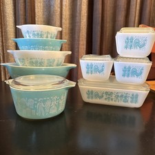 Vintage Pyrex Mixing Bowls 3 Piece Turquoise Butterprint Amish Cinderella Set picture