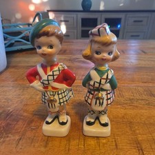 Vintage Scottish Girl Boy Salt & Pepper Shakers picture