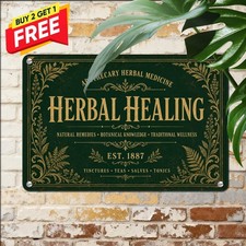 Herbal Healing Botanical Study Sign Vintage Plant Medicine Wall Metal Plaque picture