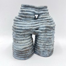 Vtg Brutalist style Coil Pottery Couple Exposed Rope Double Blue Green Vase 7.5” picture