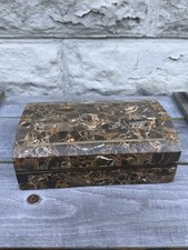 Vintage Tessellated Marble Onyx Brass Inlay Box Domed Philippines Postmodern 8x5 picture