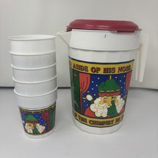 PackerWare Christmas Santa Plastic pitcher w/ Lid + 5 Matching Tumblers picture