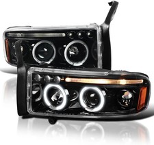 Jet Black LED Dual Halo Projector Headlights Compatible with 1994-2001 Dodge Ram picture