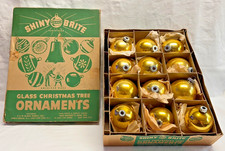 12 Gold Mercury Glass Ornaments & Shiny Brite Box, Please READ picture