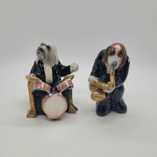 Vintage C.I. Dog Musician Salt and Pepper Shakers Jazz Drummer Saxophone Set picture