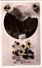 Vintage Postcard 1910s Friendship Greetings Mountain Lake Floral RPPC Yosemite?  picture