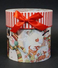 Merry Christmas Round Gift Box Vintage Snowman Bambi Deer picture