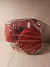 Vtg Tupperware 8 x 8 Square Plate Matching Cup Bowl Snack Set Red  New 4 Piece picture
