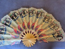 ANTIQUE INDONESIAN PIERCED VELLUM (ANIMAL SKIN) HAND FAN INTRICATE PATTERN RARE picture