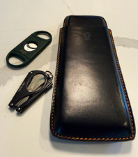 Black Leather Churchill Cigar Case/Holder with Cigar Cutters 3-Piece Set picture