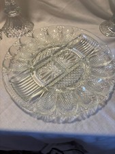 Vintage Clear Glass Deviled Egg Platter with Divided Center picture
