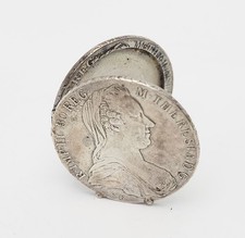 Antique silver Maria Theresa thaler coin travel mini picture frame stand Austria picture