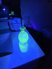 Anchor Hocking Block Optic Tumble Up Bedside Carafe Set Uranium Glass picture