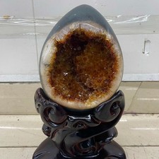 8.84LB AAA Natural citrine geode Dinosaur egg quartz crystal +stand picture