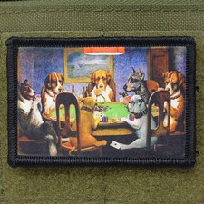 Dogs Playing Poker Patch Moral Tactical Art Army USA Flag Hook & Loop 3x2 picture
