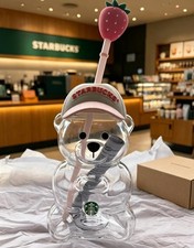 Starbucks Bearista Bear Tumbler 2026 Cup With Baseball Cap And Strawberry Topper picture
