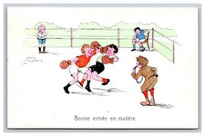 French Children Boxing Artist Signed Jack Number Postcard picture