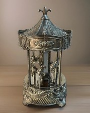 VINTAGE Wallace Silversmiths Silver Plated Carousel Horse Music Box Waltz Works picture