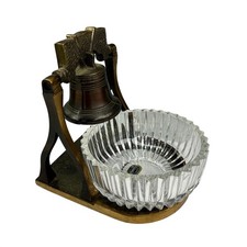 Vintage Liberty Bell Bohemia Crystal Ashtray Brass Patriotic Desk accessory picture