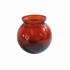 Anchor Hocking Glass Royal Ruby Red Ivy Ball Vase 4” Flower Red Vintage 1950's picture