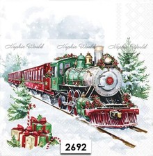 (2692) TWO Paper LUNCHEON Decoupage Art Craft Napkins - CHRISTMAS TRAIN GIFTS picture