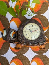 Vintage 1970s Burwood New Haven Turtle Clock Works Orange Brown Wall Hanging picture