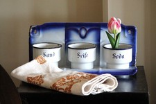 Rare antique German flow blue enamelware laundry rack and pails picture