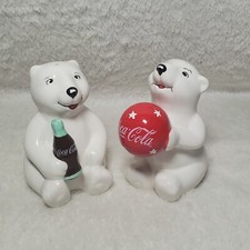 Gibson 2002 Coca Cola Ceramic Polar Bear Playtime Cubs Salt & Pepper Shakers picture