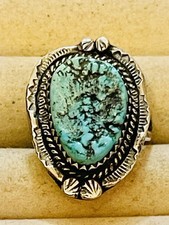 VTG Native American NAVAJO STERLING SILVER ROYSTON TURQUOISE RING 5.25 picture