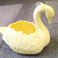 Ivory Ceramic Swan Planter Glossy Glazed Finish Decorative Vase for Plants picture