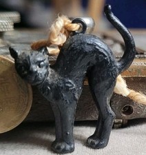 Vintage Celluloid Large Black Cat With Arched Back Charm Prize Jewelry picture